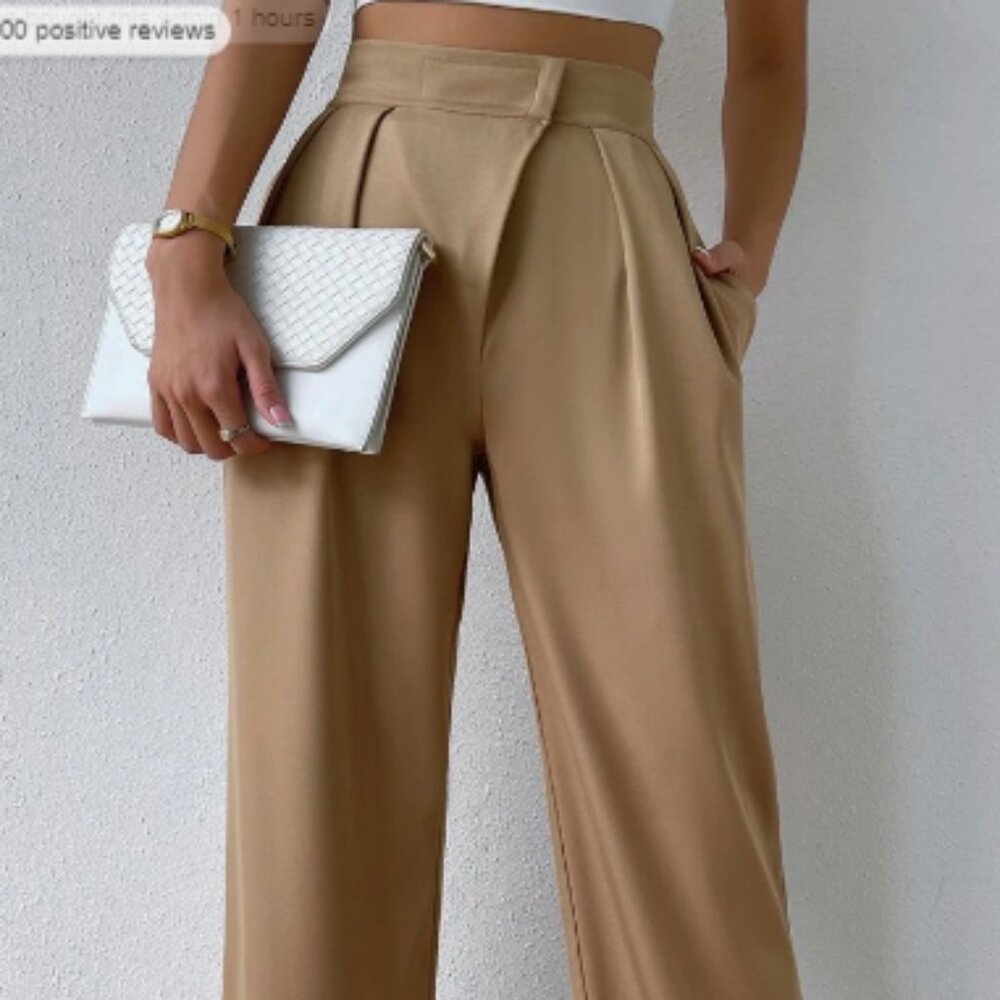 High Waist Plicated Detail Wide Leg Pants